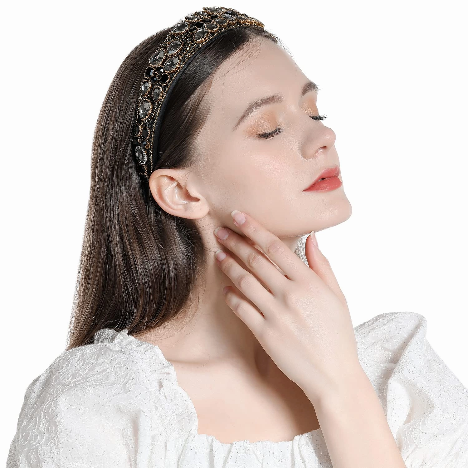Embellished Rhinestones Headbands, Women's Hair Accessories, Fashion Crystal Beaded Headbands, Bling Chains Diamond Hairband, Party Girl Hair Hoop, Faux Gem, White, Black, Baroque