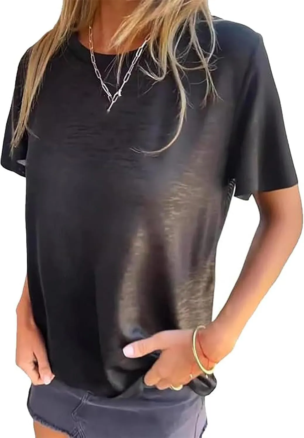 Emboadlie Gold Foil Short-Sleeved T-Shirt, Gold Foil Round Neck Short Sleeve Comfortable and Breathable Top Soft