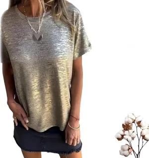 Emboadlie Gold Foil Short-Sleeved T-Shirt, Gold Foil Round Neck Short Sleeve Comfortable and Breathable Top Soft