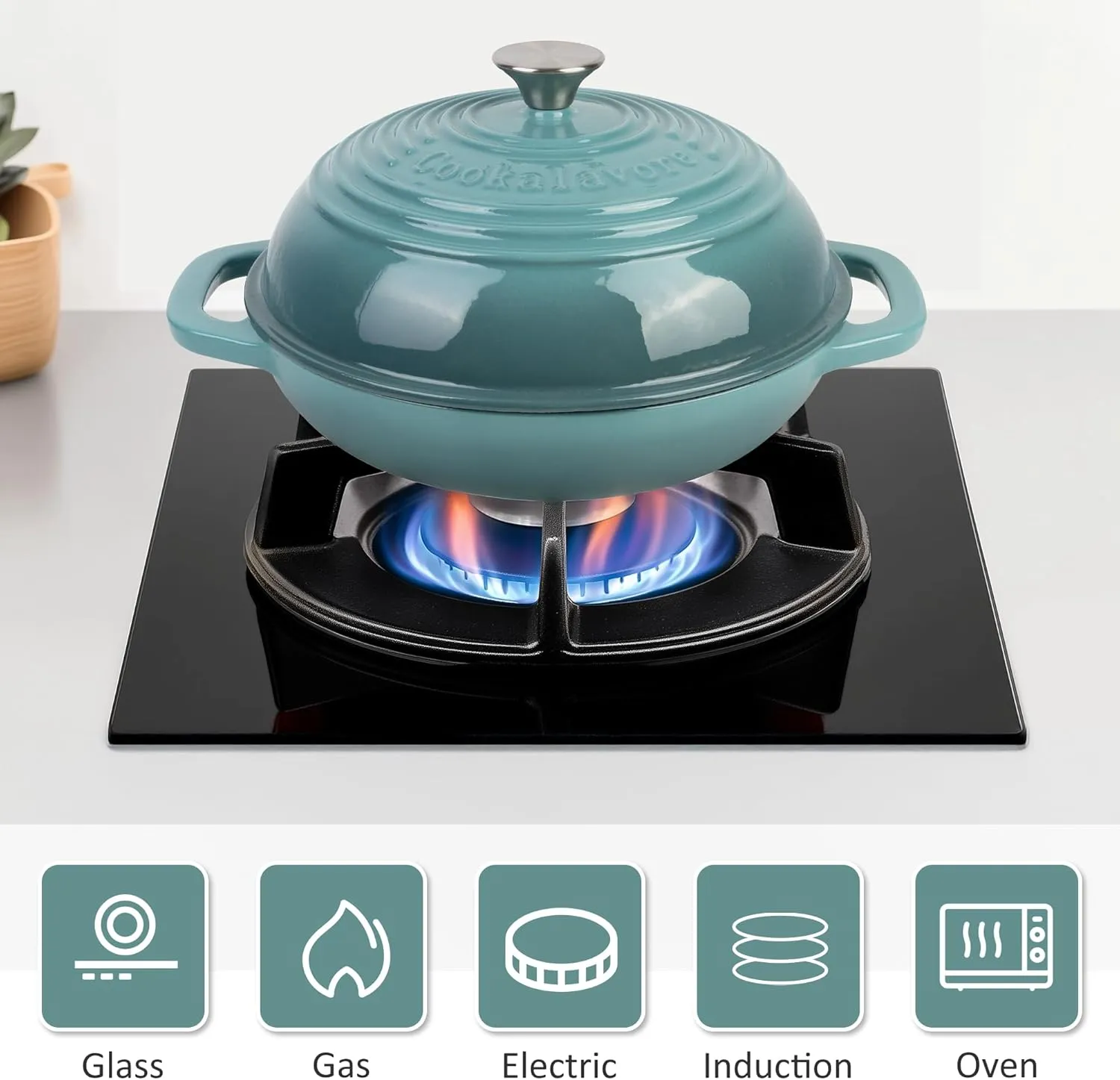 Enameled Cast Iron Dutch Oven with Lid – Non-Stick Bread Pot for Baking, Braising, and Stews – Heavy-Duty Ovenproof Casserole Cookware (Green, 5 QT)