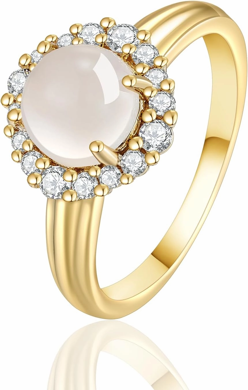 ENDLESSNESS & ETERNITY Moonstone CZ Cubic Zirconia 14K Gold Plated Wedding Band Ring Chunky Statment Band Ring