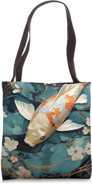 Eternal Narratives Kintsugi Serenity in Golden Koi Waltz Tote Bag