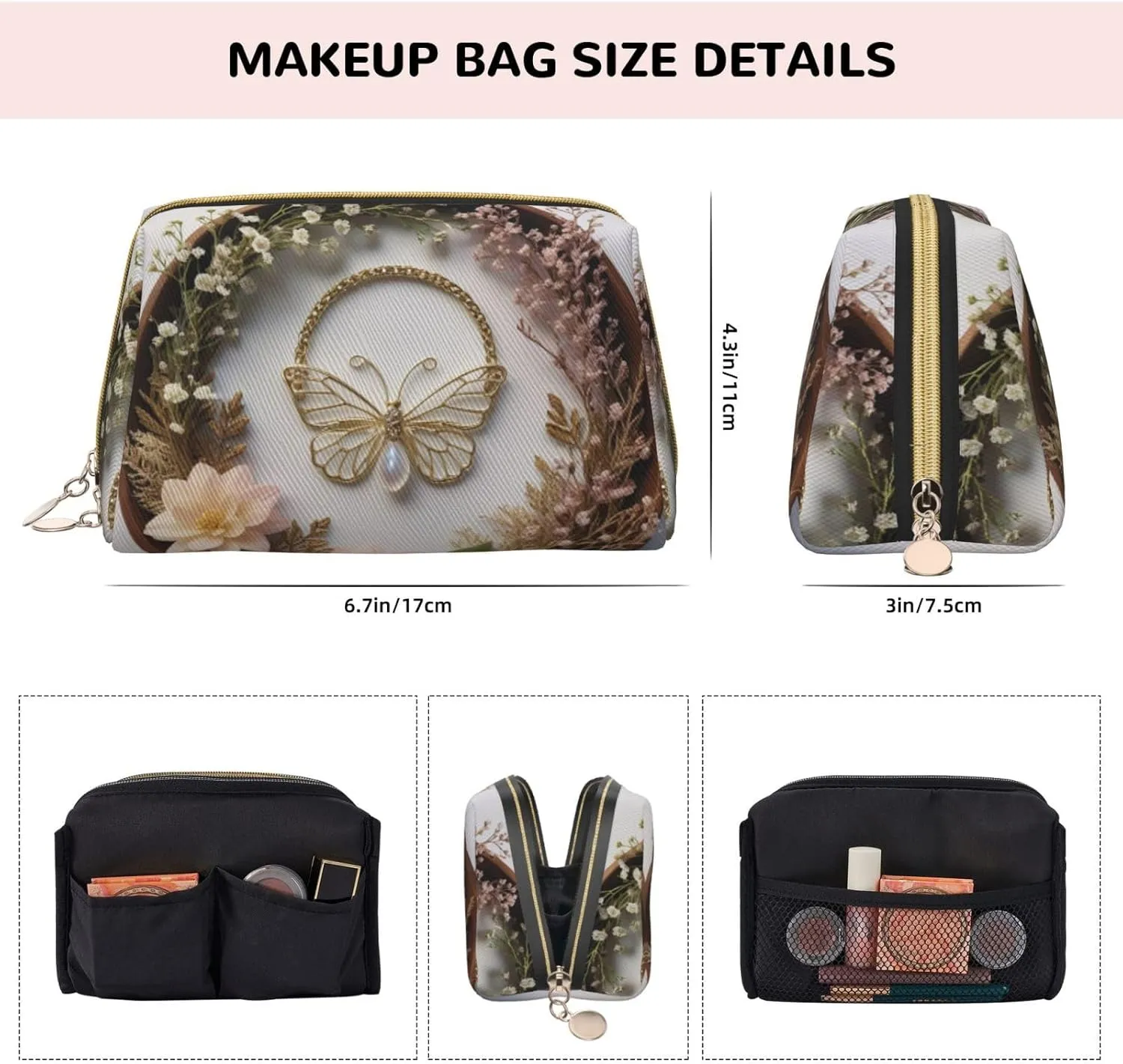Ethereal Essence Printed Small Makeup Bag,Travel Cosmetic Bag Purse with Zipper,Water-resistant Makeup Organizer Bag for Women