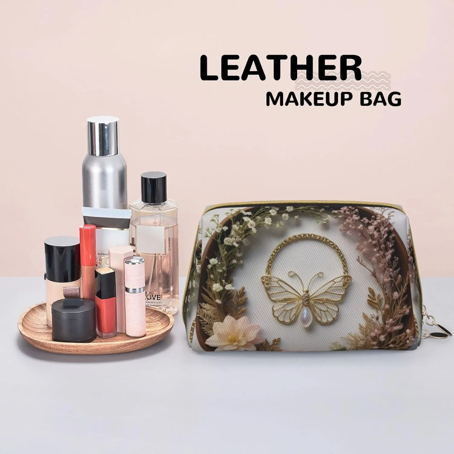 Ethereal Essence Printed Small Makeup Bag,Travel Cosmetic Bag Purse with Zipper,Water-resistant Makeup Organizer Bag for Women