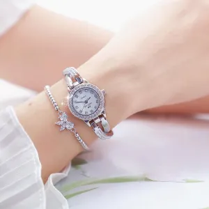 FANMIS Luxury Diamond Gold Watch for Women Elegant Bracelet Dress Quartz Wristwatch Waterproof Bracelet Watch Dainty Christmas Gifts,with Small Dial and Thin Strap