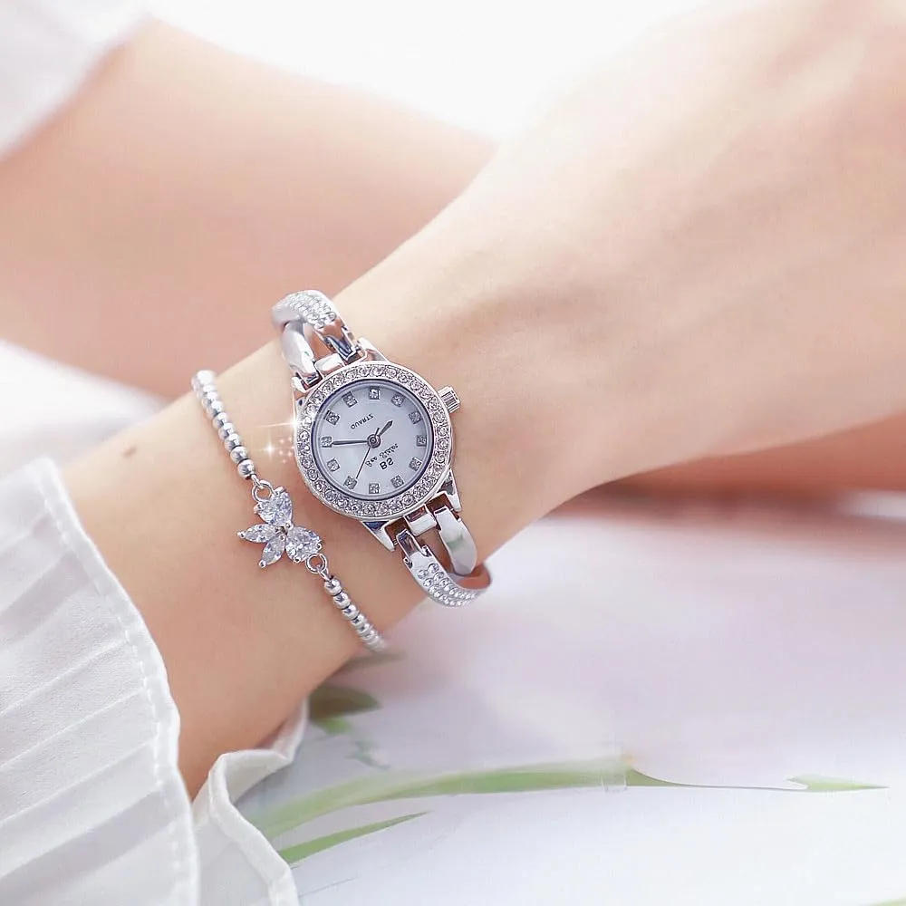 FANMIS Luxury Diamond Gold Watch for Women Elegant Bracelet Dress Quartz Wristwatch Waterproof Bracelet Watch Dainty Christmas Gifts,with Small Dial and Thin Strap