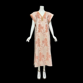 FERNANDO SANCHEZ, vintage 1970s caftan dress, peach brushed cotton Orchid print Kaftan House Dress