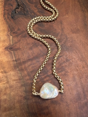 Fireball Baroque Pearl Necklace on Gold Filled Rolled Box Chain