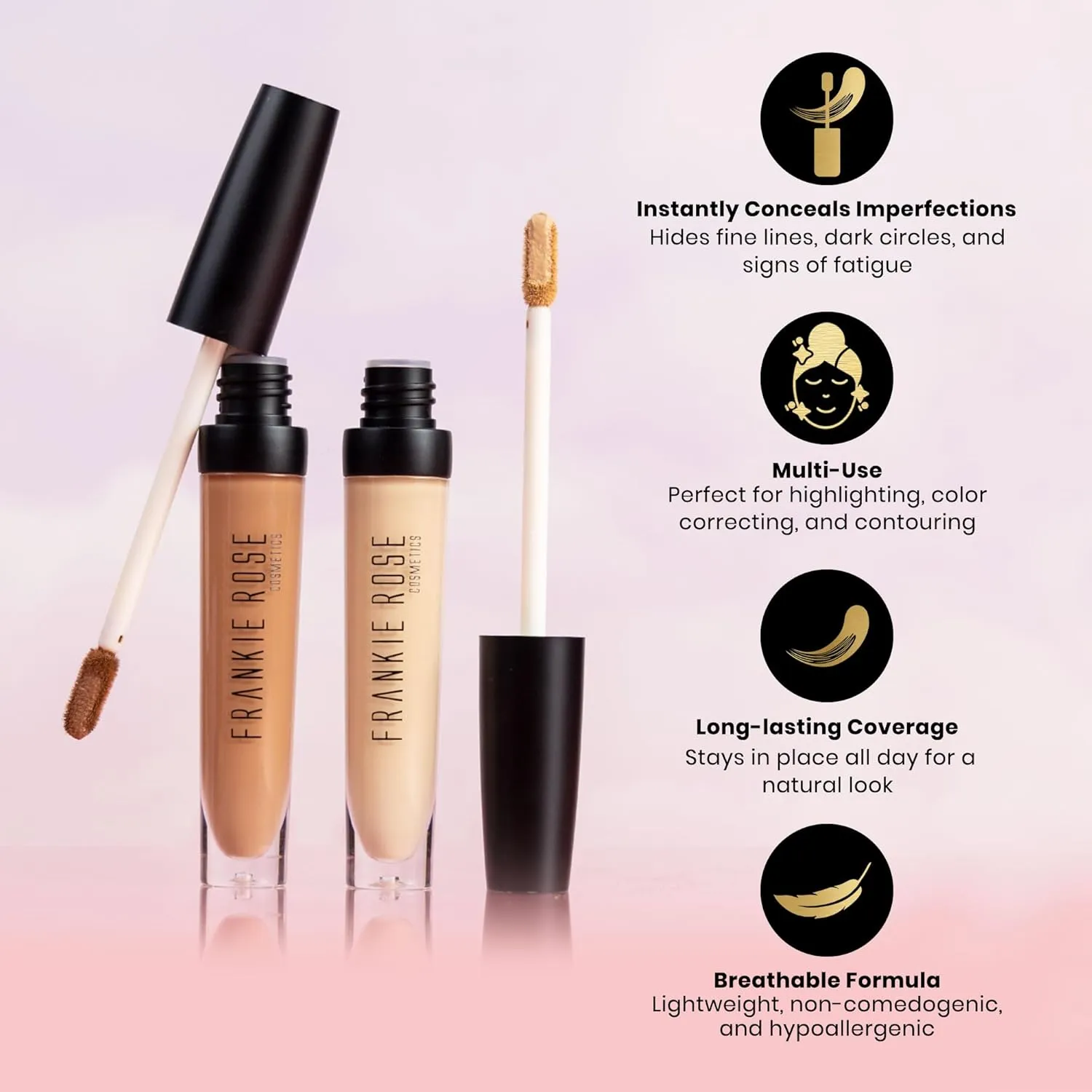 Frankie Rose Cosmetics Our Lil' Secret Concealer Sweat-Proof & Matte Under Eye Concealer, Long Lasting Full Coverage For Fine Lines, Dark Circles & Hide Imperfections - Ginger
