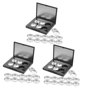 FRCOLOR 3sets Eyeshadow Holder with Mirror Compact Refillable for Blusher Concealer Travel-friendly Color Mixing Box with Pans for Makeup