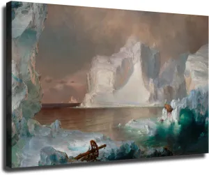 Frederic Edwin Church painting artwork- The Icebergs Poster Canvas Printing Wall Art Decor Aesthetics Living Room Bedroom Home Background (24x36inch-Unframed)