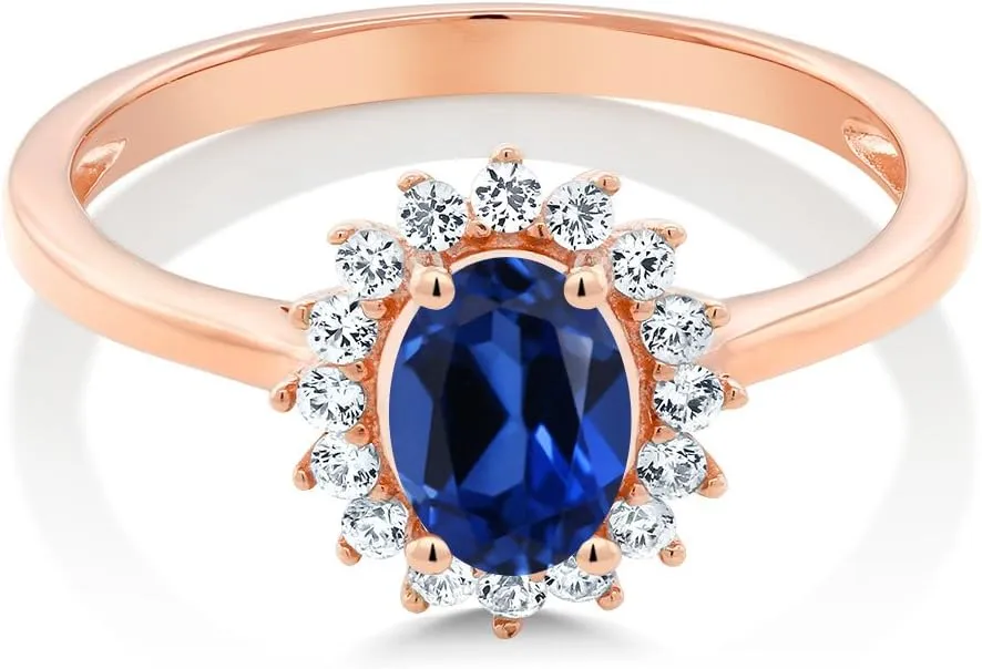 Gem Stone King 10K Rose Gold Oval 7X5MM Gemstone Birthstone and White Created Sapphire Engagement Ring For Women | Available in Size 5,6,7,8,9