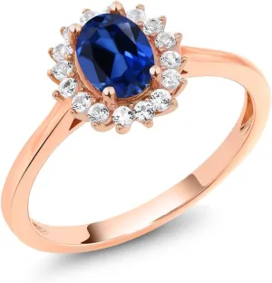 Gem Stone King 10K Rose Gold Oval 7X5MM Gemstone Birthstone and White Created Sapphire Engagement Ring For Women | Available in Size 5,6,7,8,9