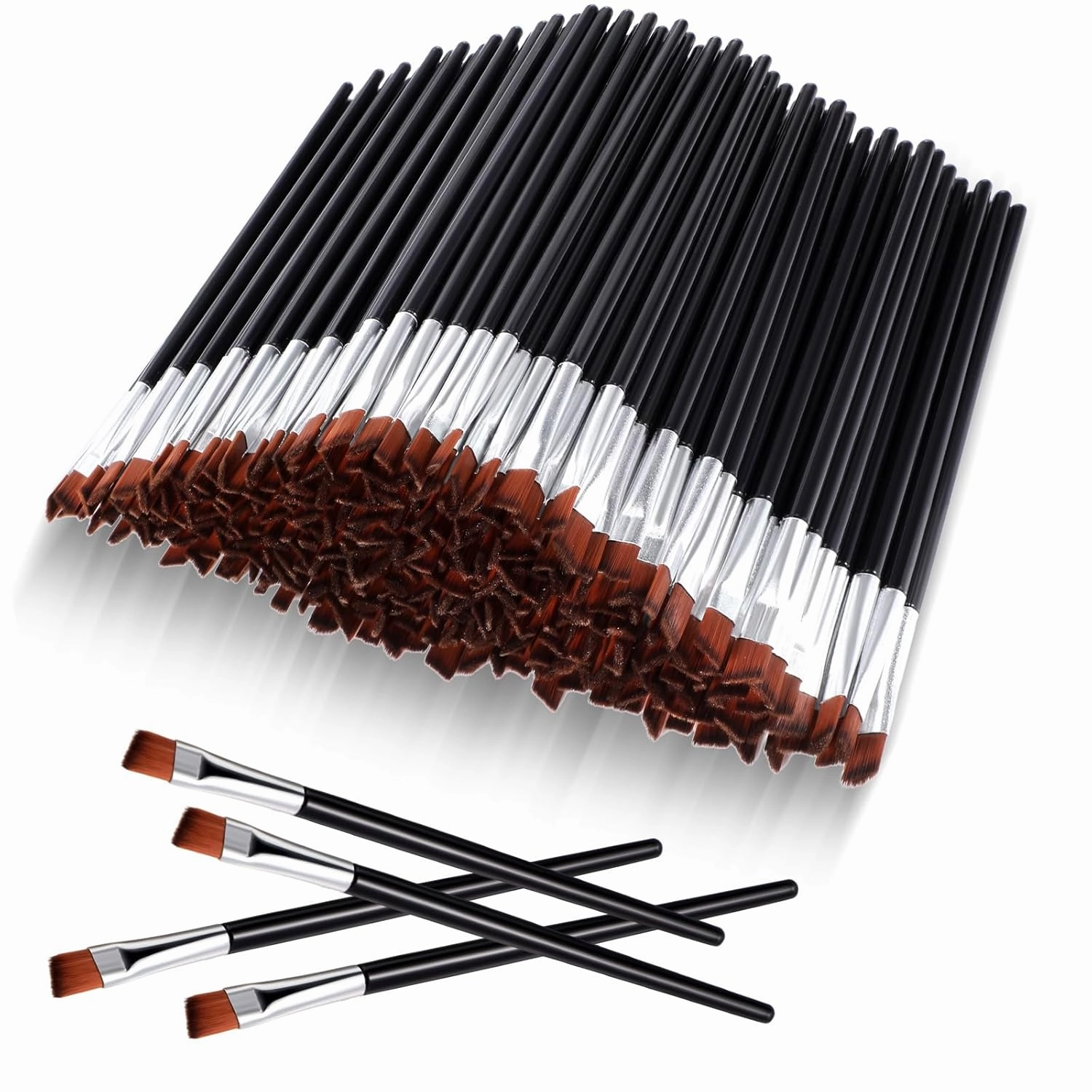 Gerrii 200 Pieces Disposable Angled Eyebrow Brushes Bulk Brow Tint Brushes Eye Makeup Brush Eyeliner Brush Tinting for Women Girls Salon Beauty Cosmetic Make up Tool Esthetician Supplies(Silver)