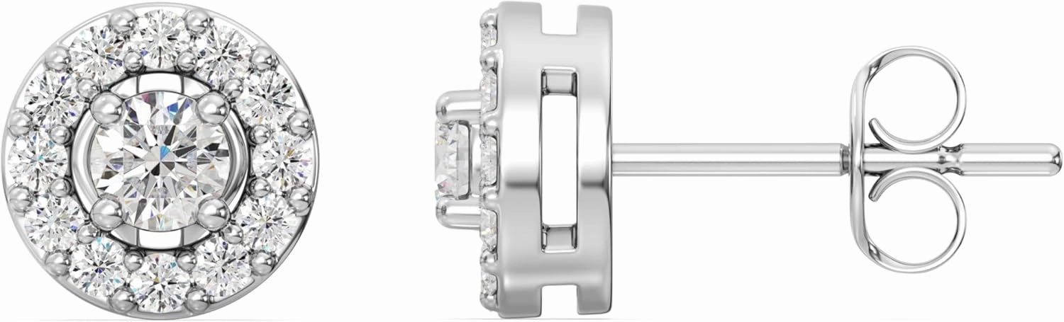 Gilded Lab-Grown Diamond Stud Plus Round Halo Earrings for Women, Round Cut, 4-Prong, Push Back, 925 Sterling Silver or 14KTGold-Plated, F Color SI1
