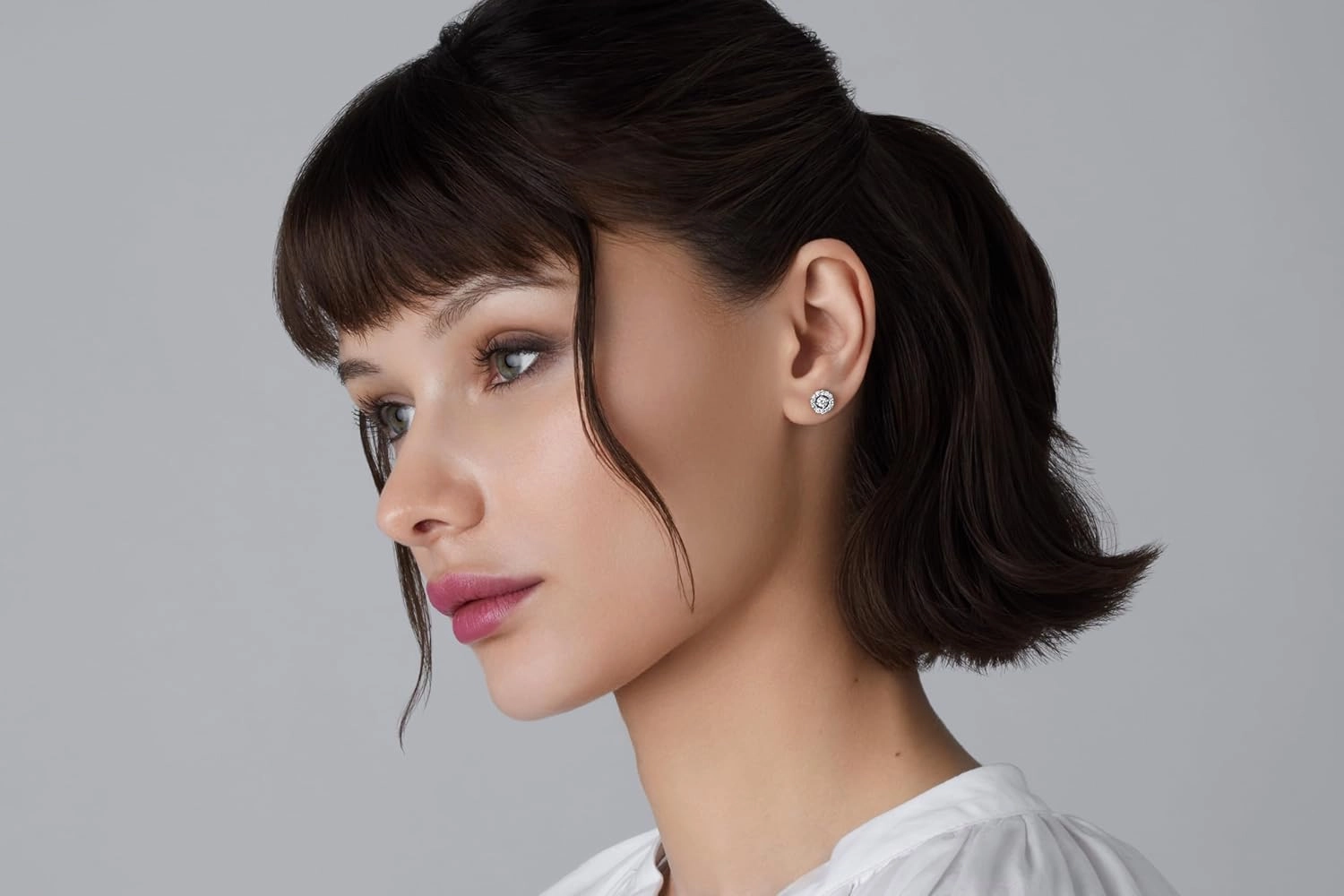 Gilded Lab-Grown Diamond Stud Plus Round Halo Earrings for Women, Round Cut, 4-Prong, Push Back, 925 Sterling Silver or 14KTGold-Plated, F Color SI1