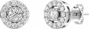Gilded Lab-Grown Diamond Stud Plus Round Halo Earrings for Women, Round Cut, 4-Prong, Push Back, 925 Sterling Silver or 14KTGold-Plated, F Color SI1