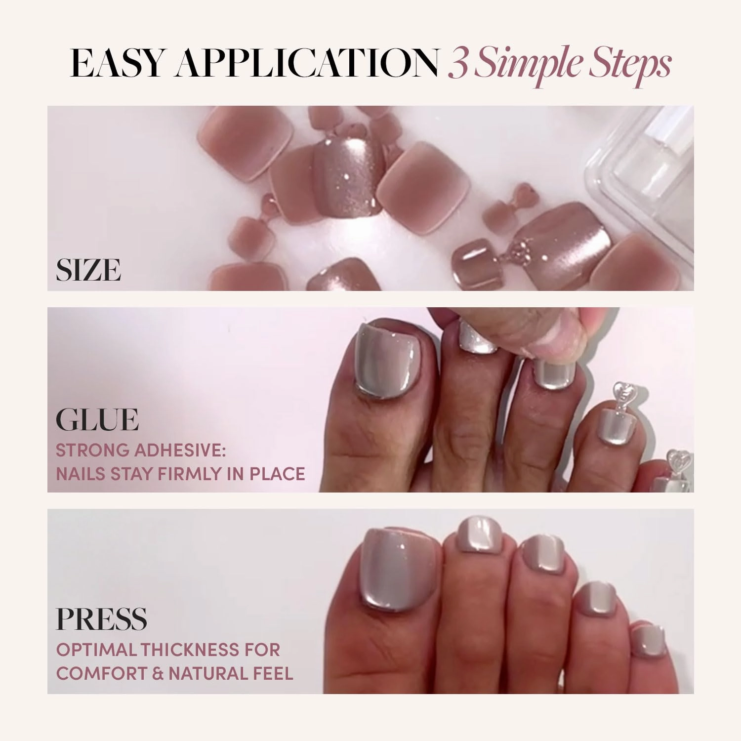Glamnetic Press On Toenails - Hailey | Soft Pearl White Fake Toe Nails with a Glossy Finish | 16 Sizes - 32 Toe Nail Kit with Glue