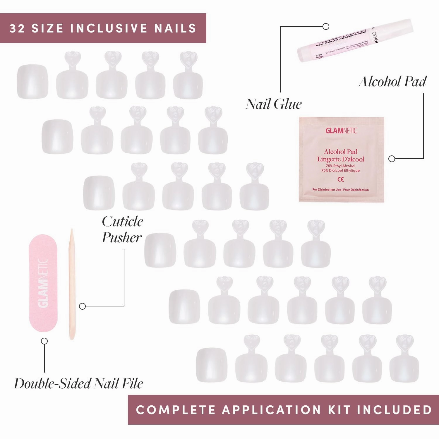 Glamnetic Press On Toenails - Hailey | Soft Pearl White Fake Toe Nails with a Glossy Finish | 16 Sizes - 32 Toe Nail Kit with Glue