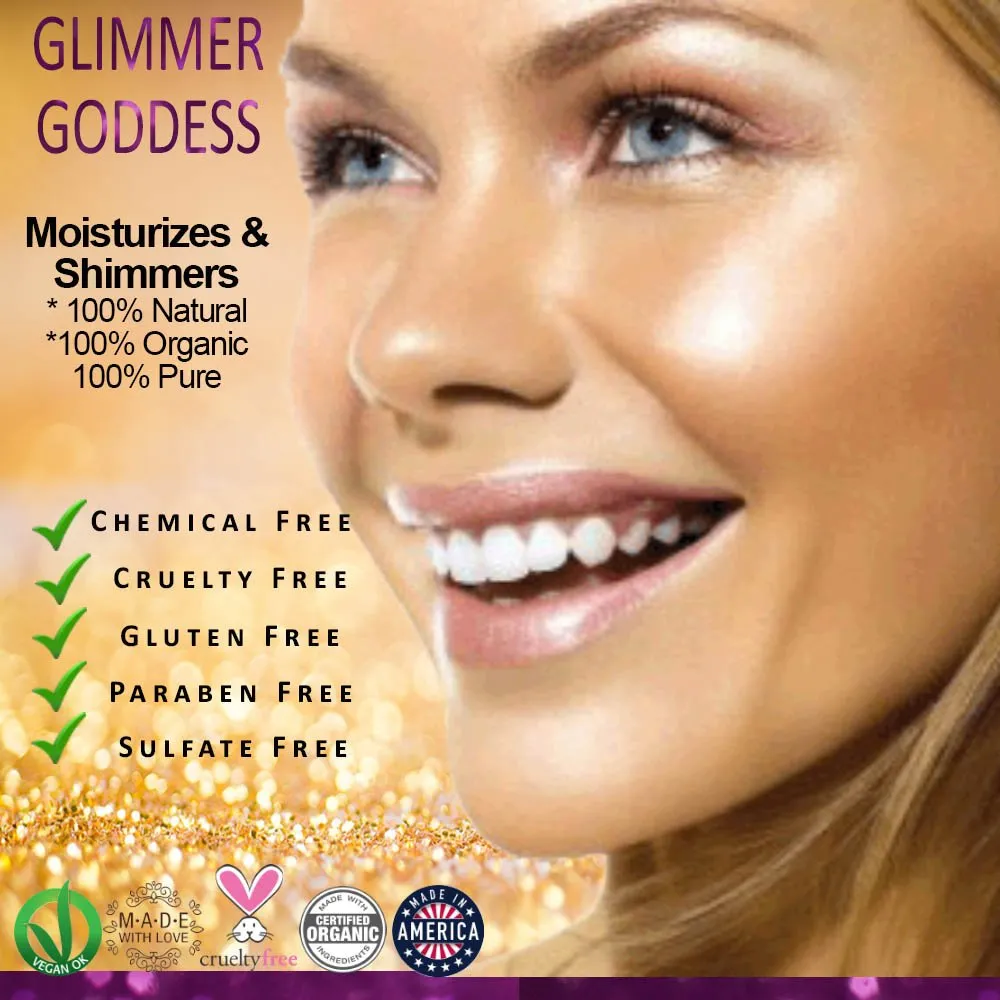 GLIMMER GODDESS Organic Body Lotion - Sexy Level 2 Gold Shimmer, 8 oz