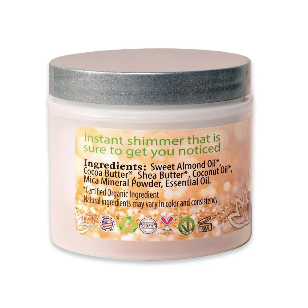 GLIMMER GODDESS Organic Whipped Body Butter - Sexy Level 2 Gold Shimmer - Moisturizing & Nourishing Skincare with Natural Ingredients - Sultry Glow & Hydration - 4.0 oz
