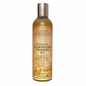 GLIMMER GODDESS Organic Illuminating Shimmer Body & Face Oil – 24K Gold – Hydrating Vegan Formula for Radiant Glow – 4 oz