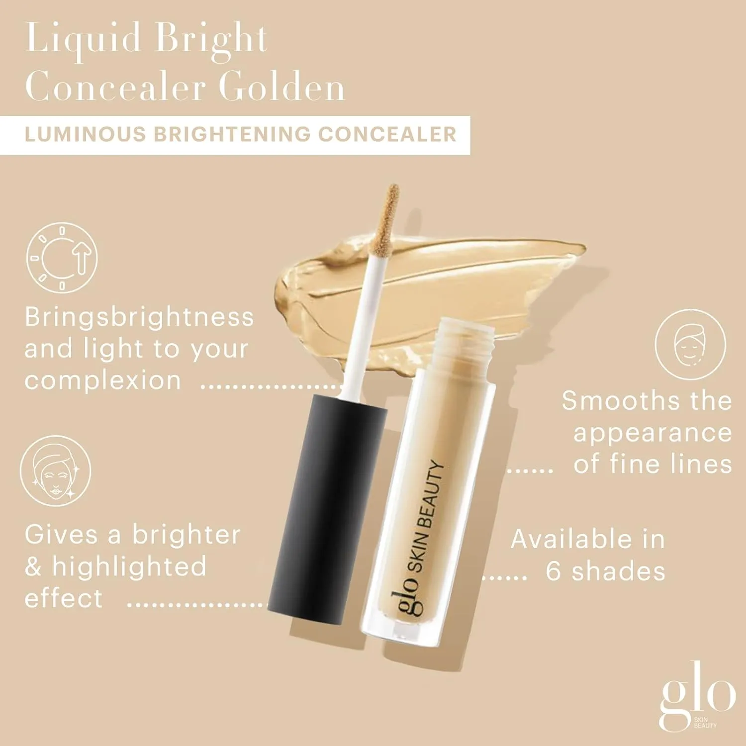 Glo Skin Beauty Luminous Brightening Concealer Makeup - Conceals Dark Spots & Fine Lines, Brightens for a Highlighted Effect (Golden)
