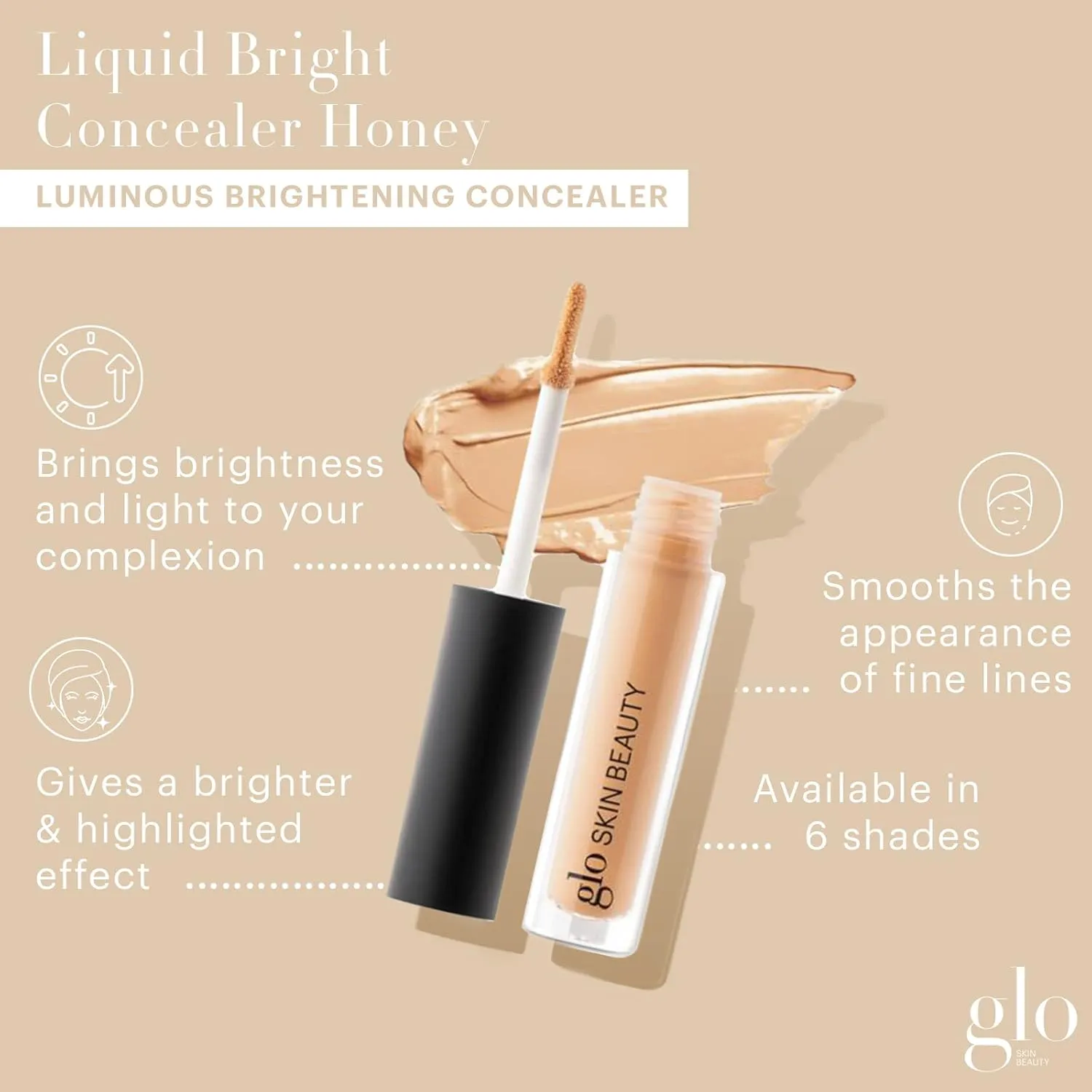 Glo Skin Beauty Luminous Brightening Concealer Makeup - Conceals Dark Spots & Fine Lines, Brightens for a Highlighted Effect (Honey)