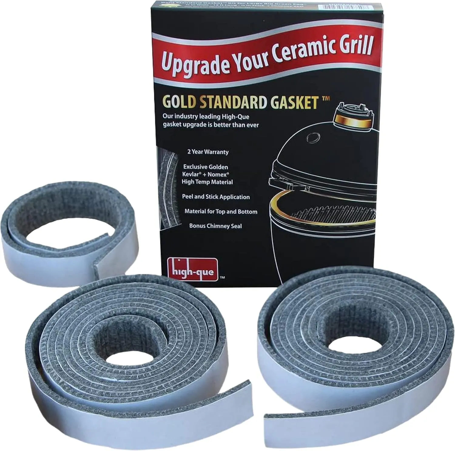 Gold Standard High Heat Gasket with Adhesive for Large Big Green Egg with Kevlar and Nomex - 2yr Warranty