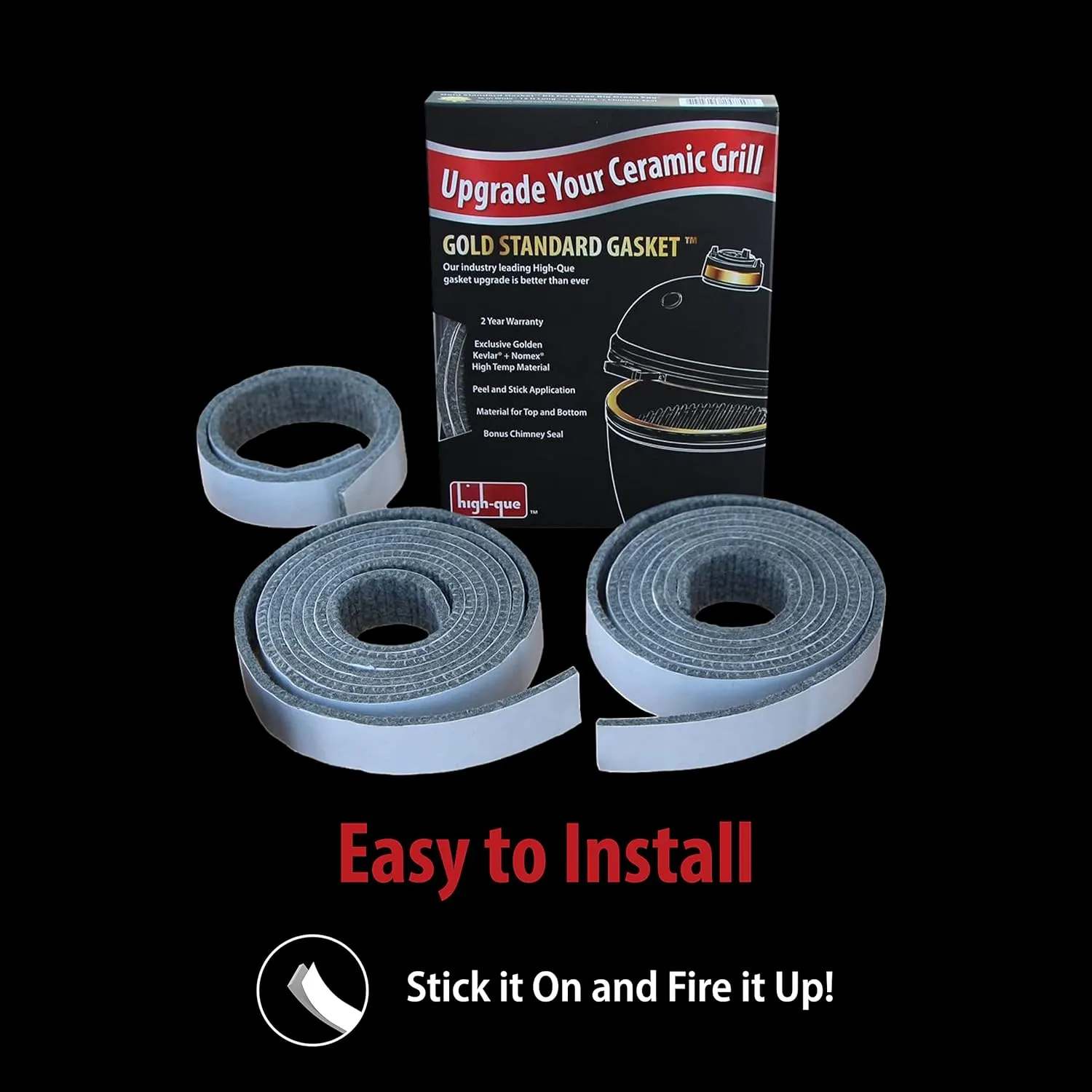Gold Standard High Heat Gasket with Adhesive for Large Big Green Egg with Kevlar and Nomex - 2yr Warranty