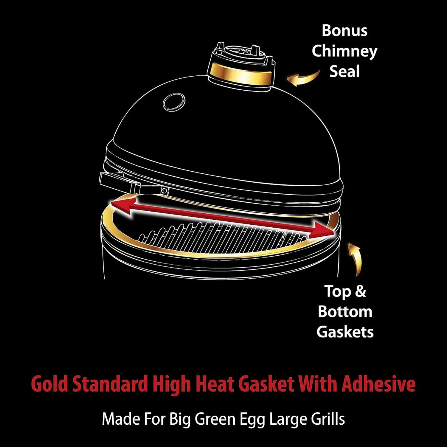 Gold Standard High Heat Gasket with Adhesive for Large Big Green Egg with Kevlar and Nomex - 2yr Warranty