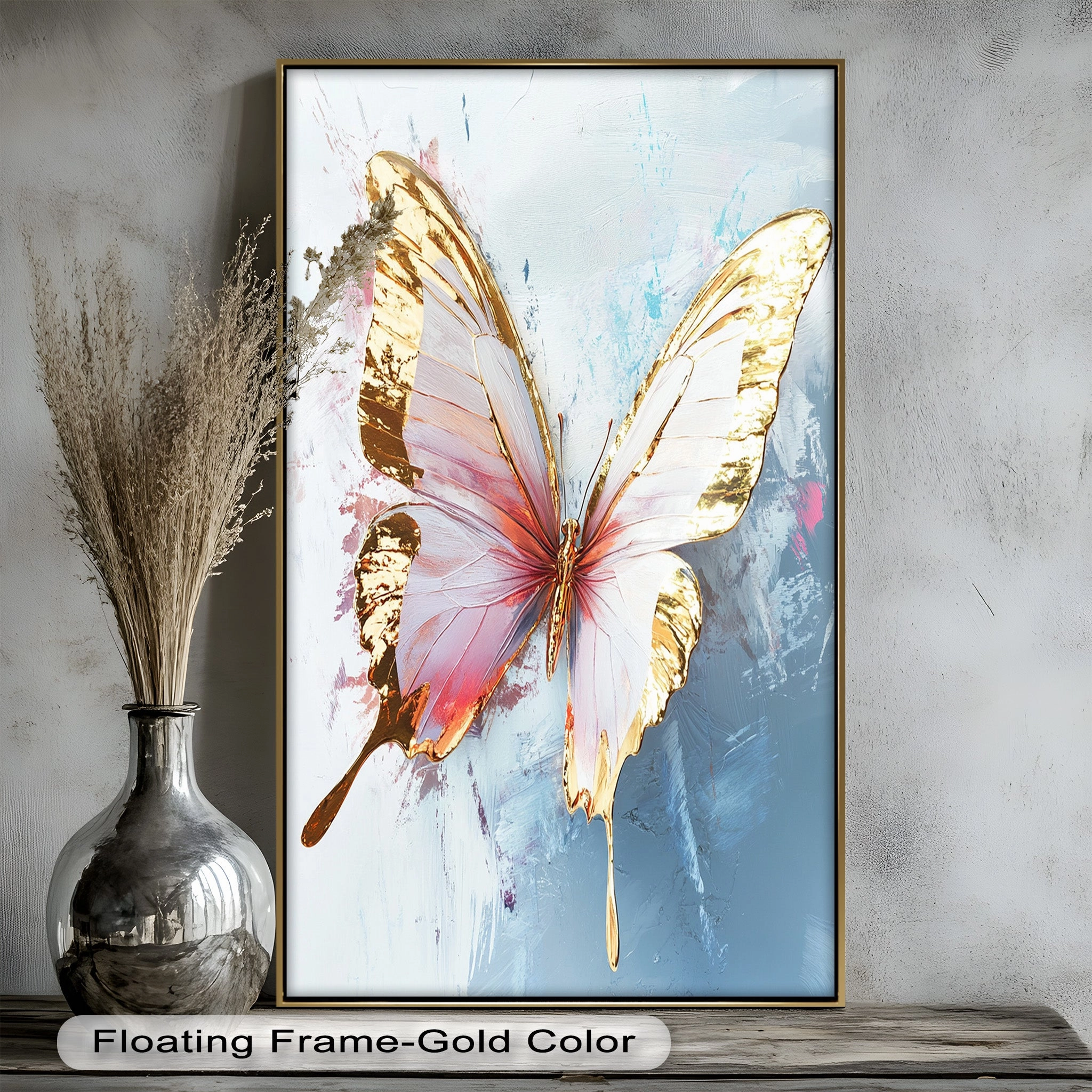 Gold and Blush Butterfly in Motion - Animal Oil Painting