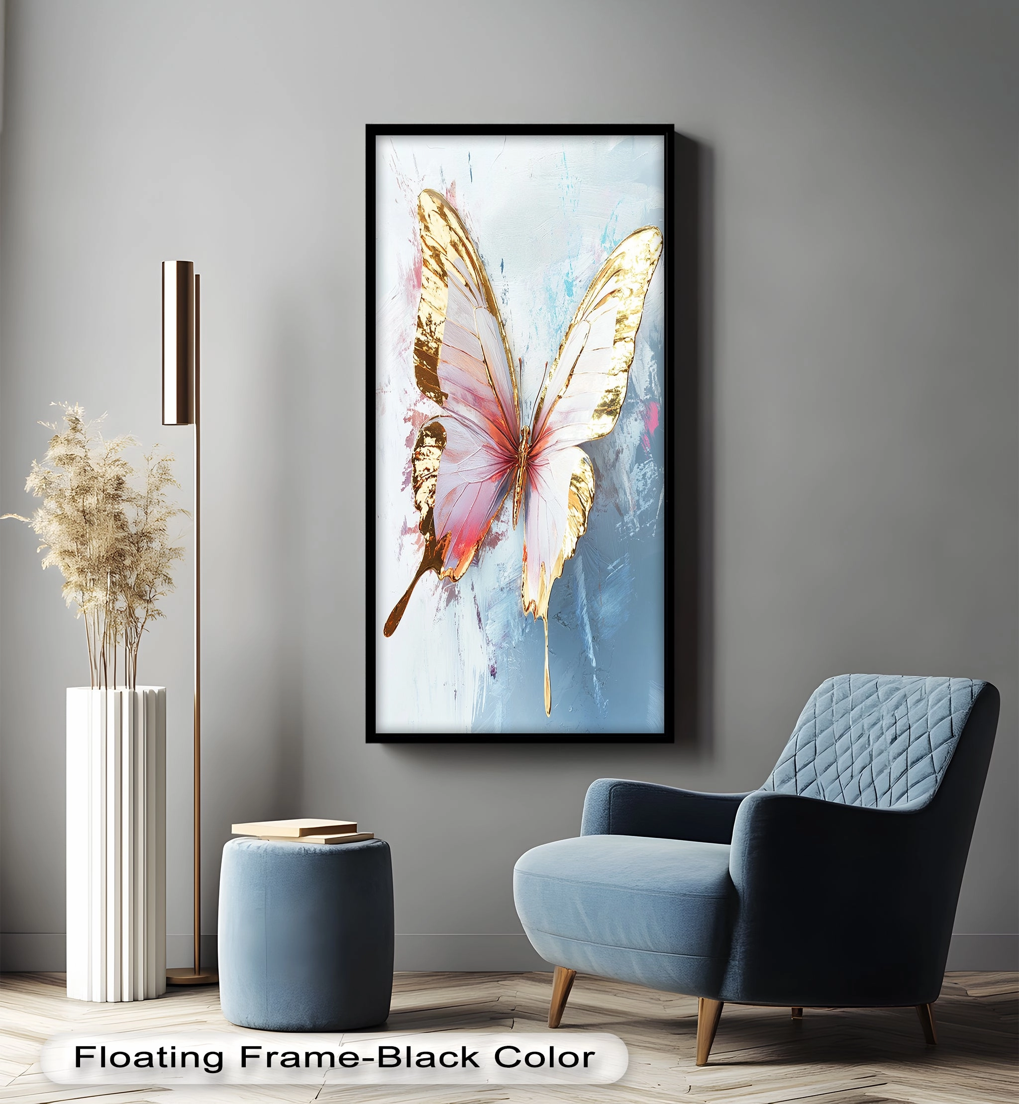 Gold and Blush Butterfly in Motion - Animal Oil Painting