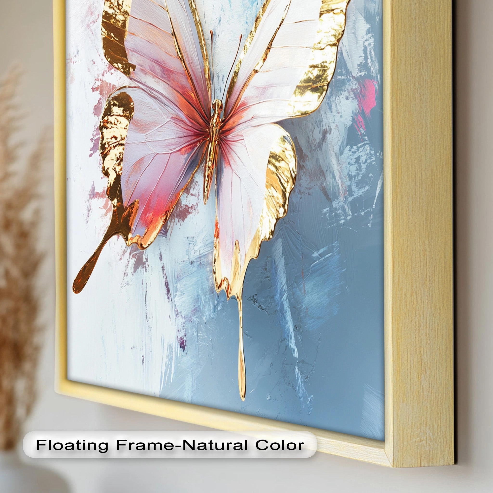 Gold and Blush Butterfly in Motion - Animal Oil Painting
