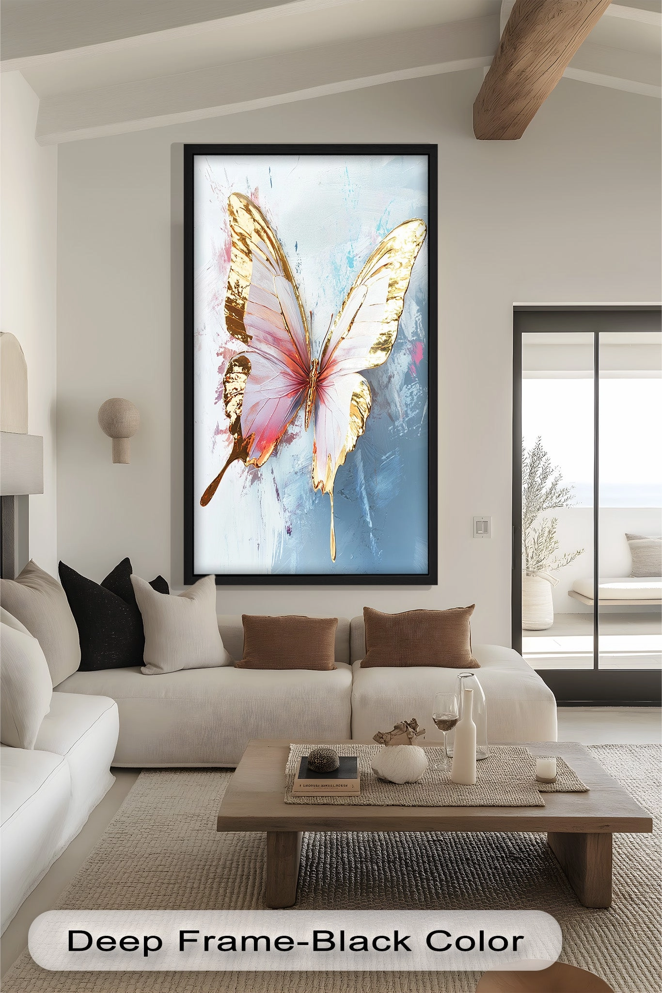 Gold and Blush Butterfly in Motion - Animal Oil Painting