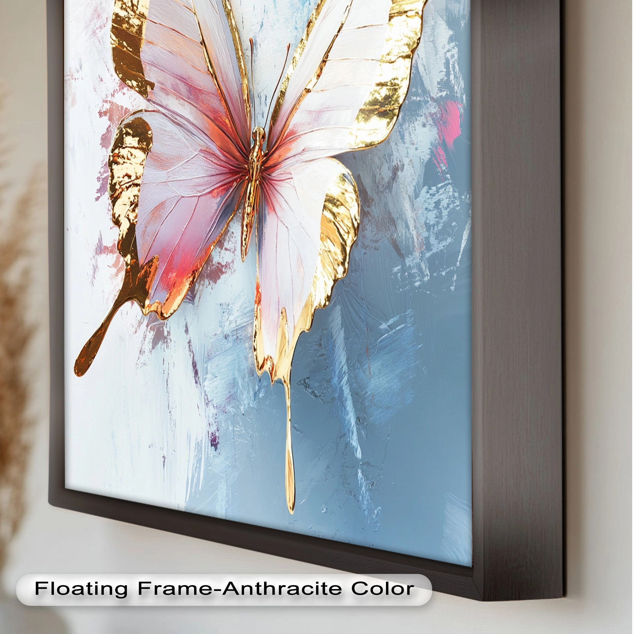 Gold and Blush Butterfly in Motion - Animal Oil Painting