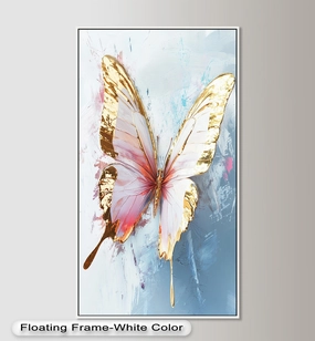 Gold and Blush Butterfly in Motion - Animal Oil Painting
