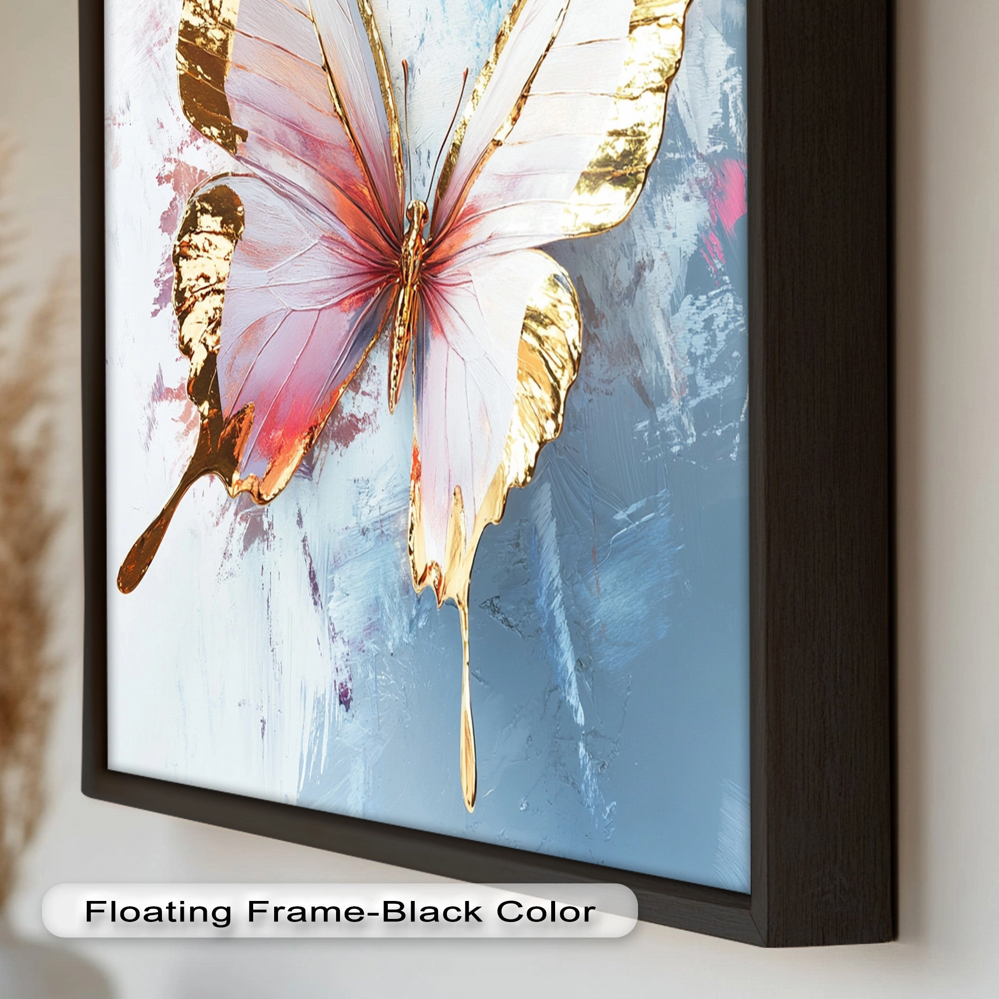 Gold and Blush Butterfly in Motion - Animal Oil Painting