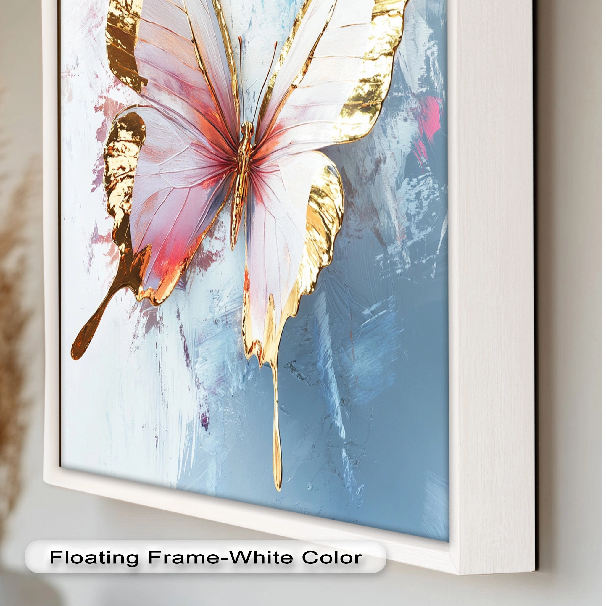 Gold and Blush Butterfly in Motion - Animal Oil Painting