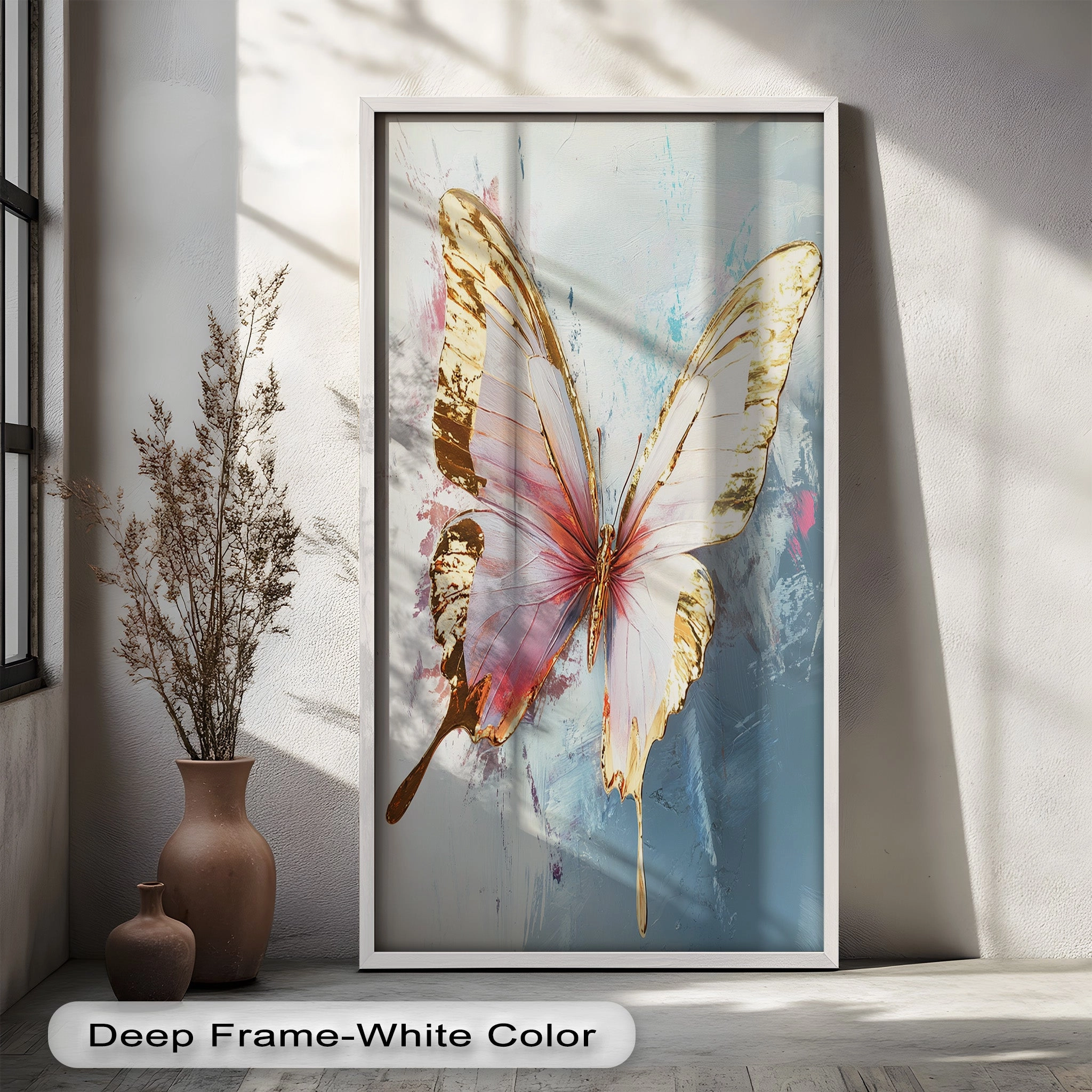 Gold and Blush Butterfly in Motion - Animal Oil Painting