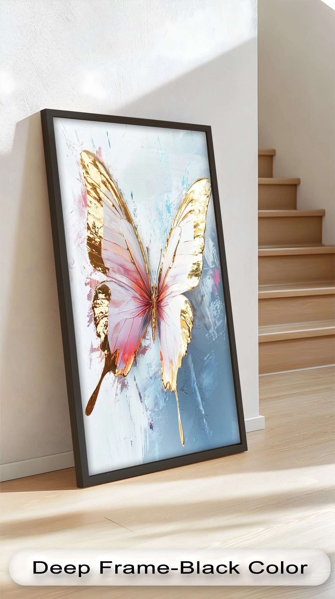 Gold and Blush Butterfly in Motion - Animal Oil Painting