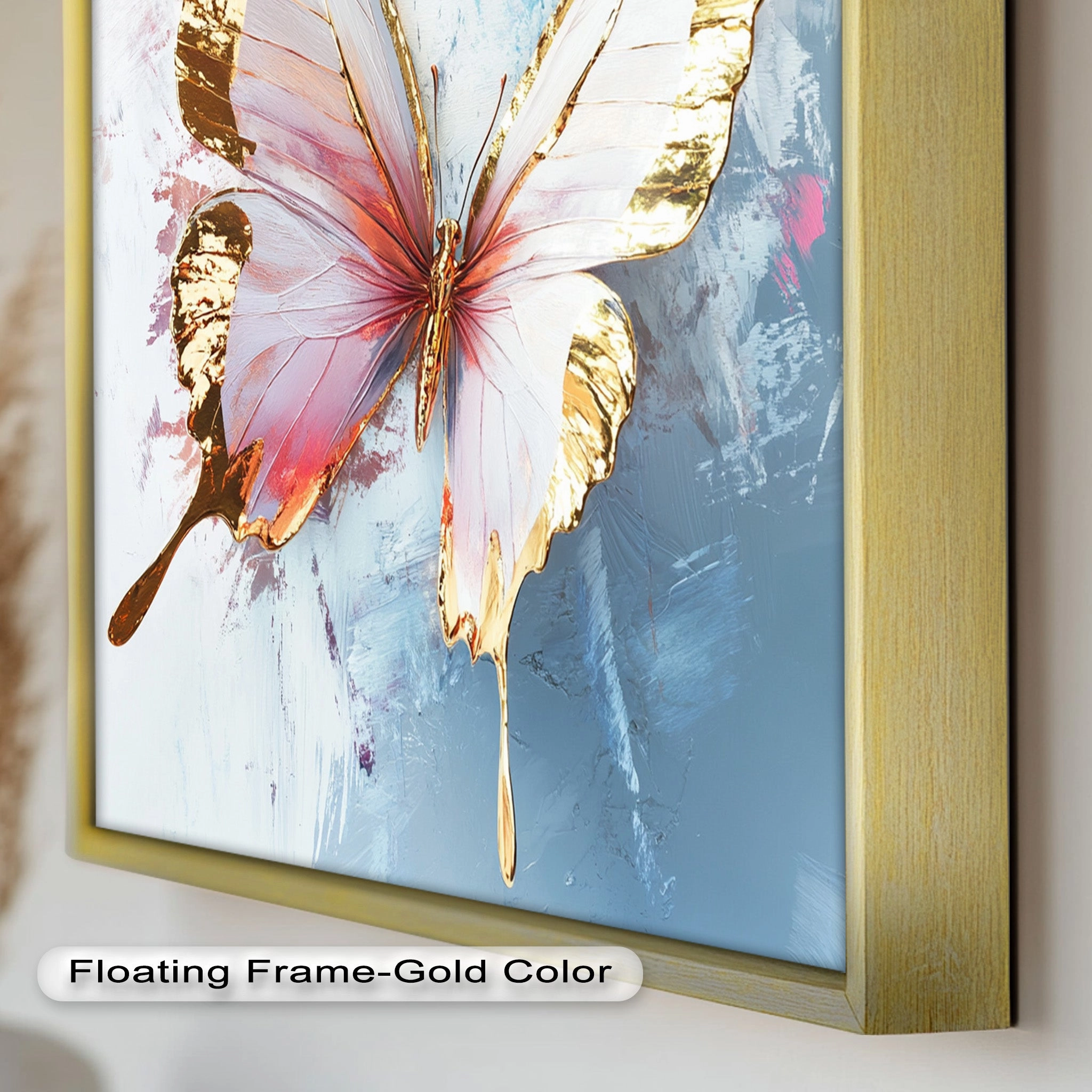 Gold and Blush Butterfly in Motion - Animal Oil Painting