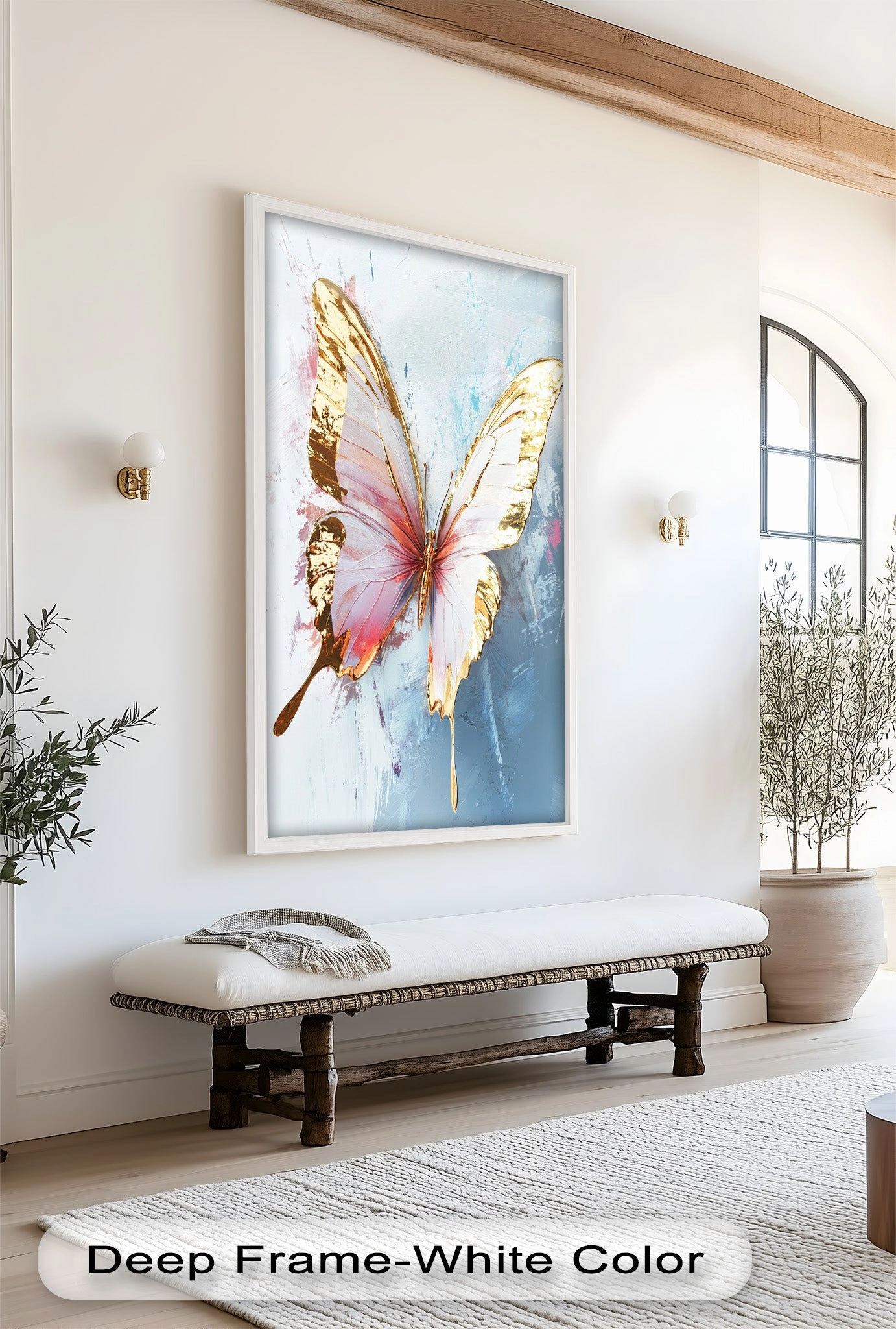 Gold and Blush Butterfly in Motion - Animal Oil Painting