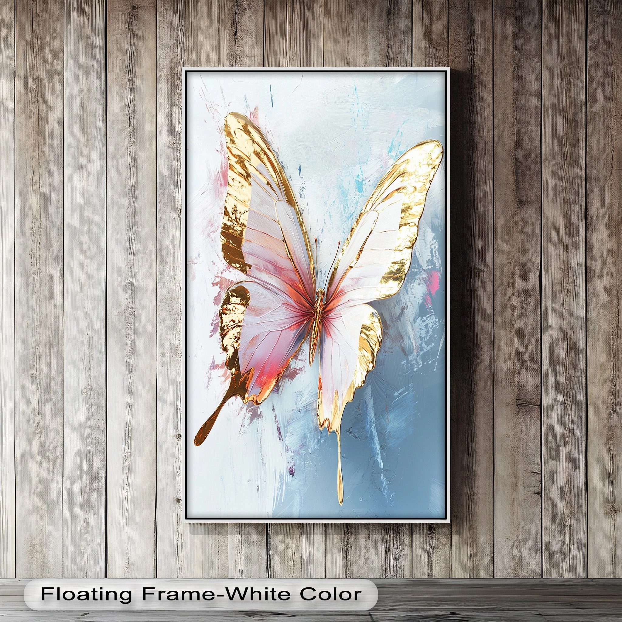Gold and Blush Butterfly in Motion - Animal Oil Painting
