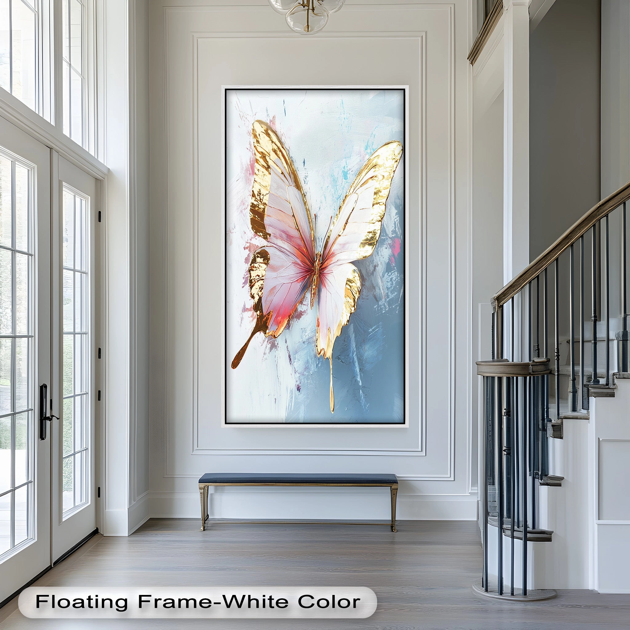 Gold and Blush Butterfly in Motion - Animal Oil Painting