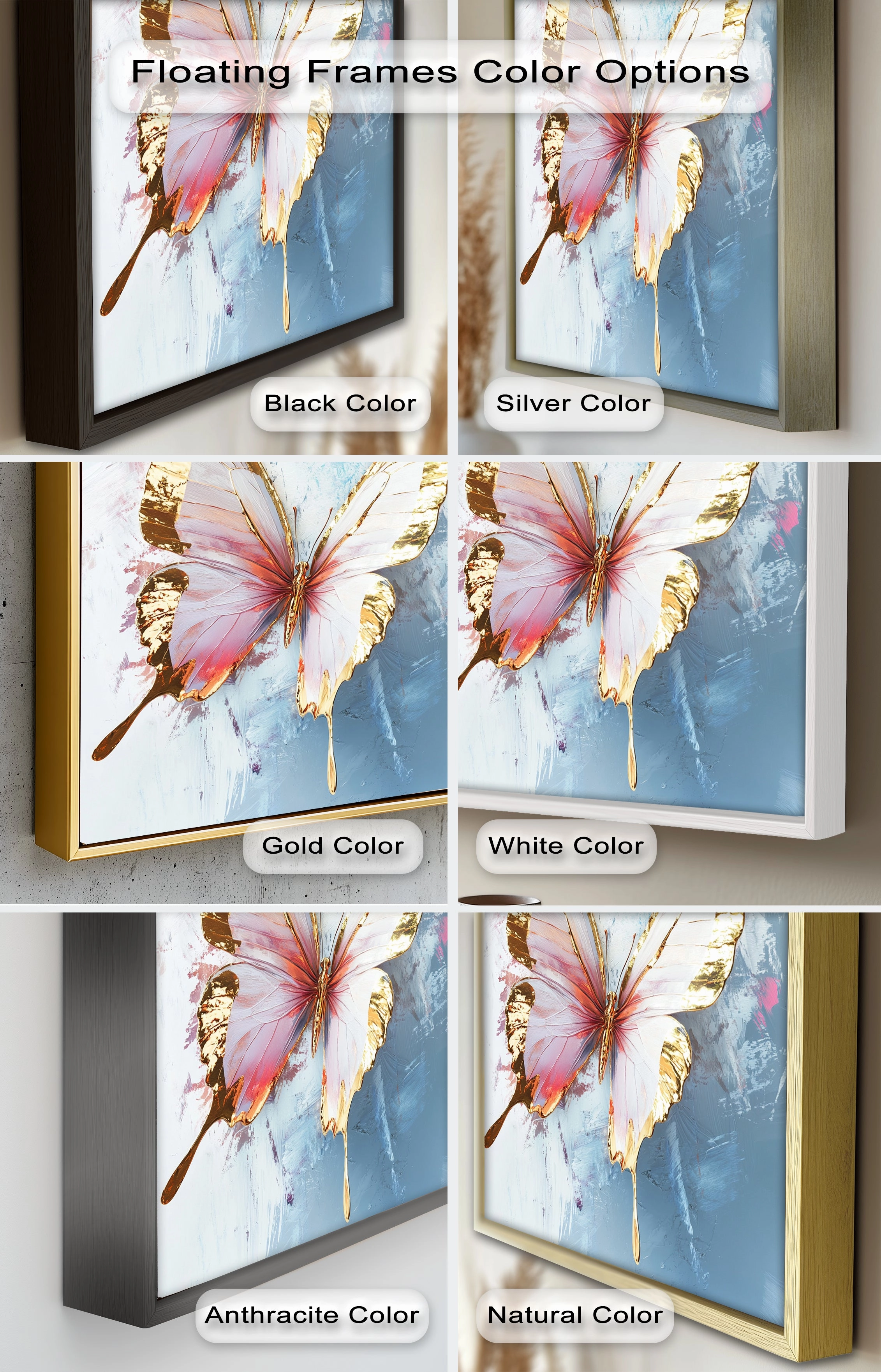 Gold and Blush Butterfly in Motion - Animal Oil Painting