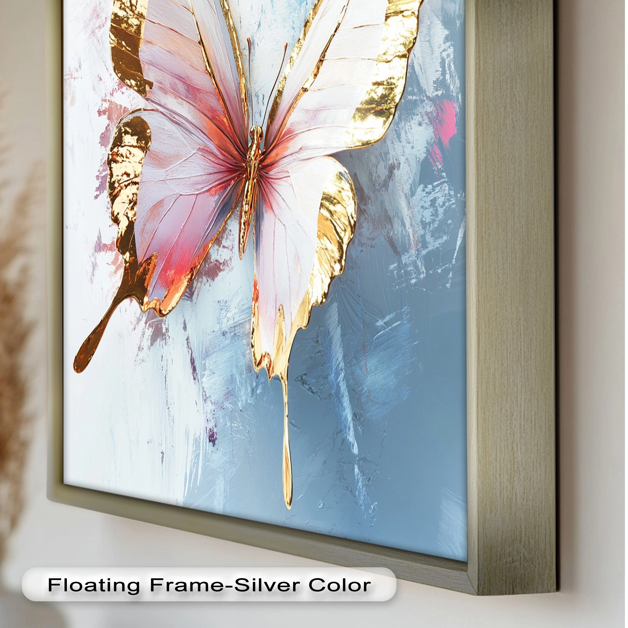 Gold and Blush Butterfly in Motion - Animal Oil Painting