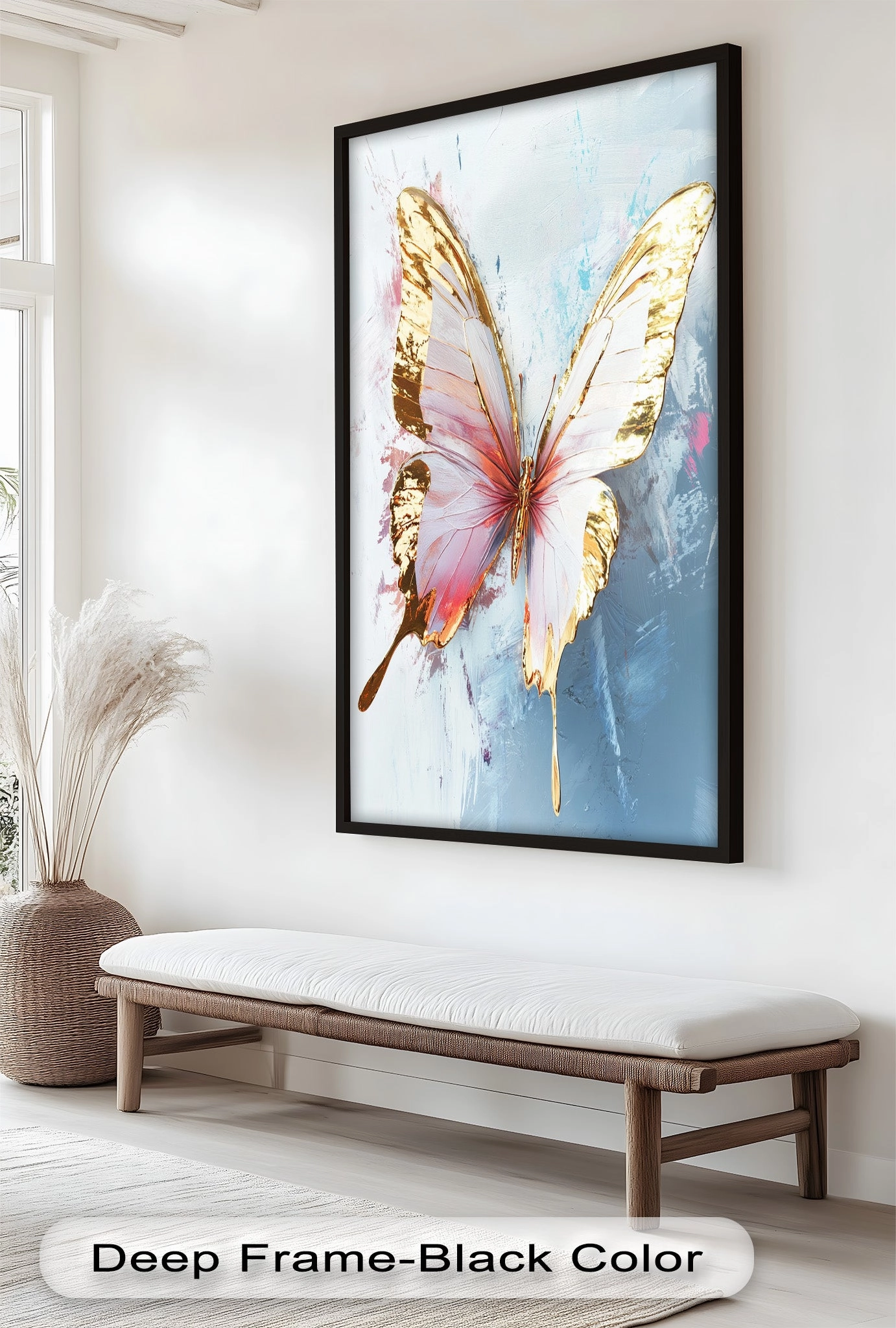 Gold and Blush Butterfly in Motion - Animal Oil Painting
