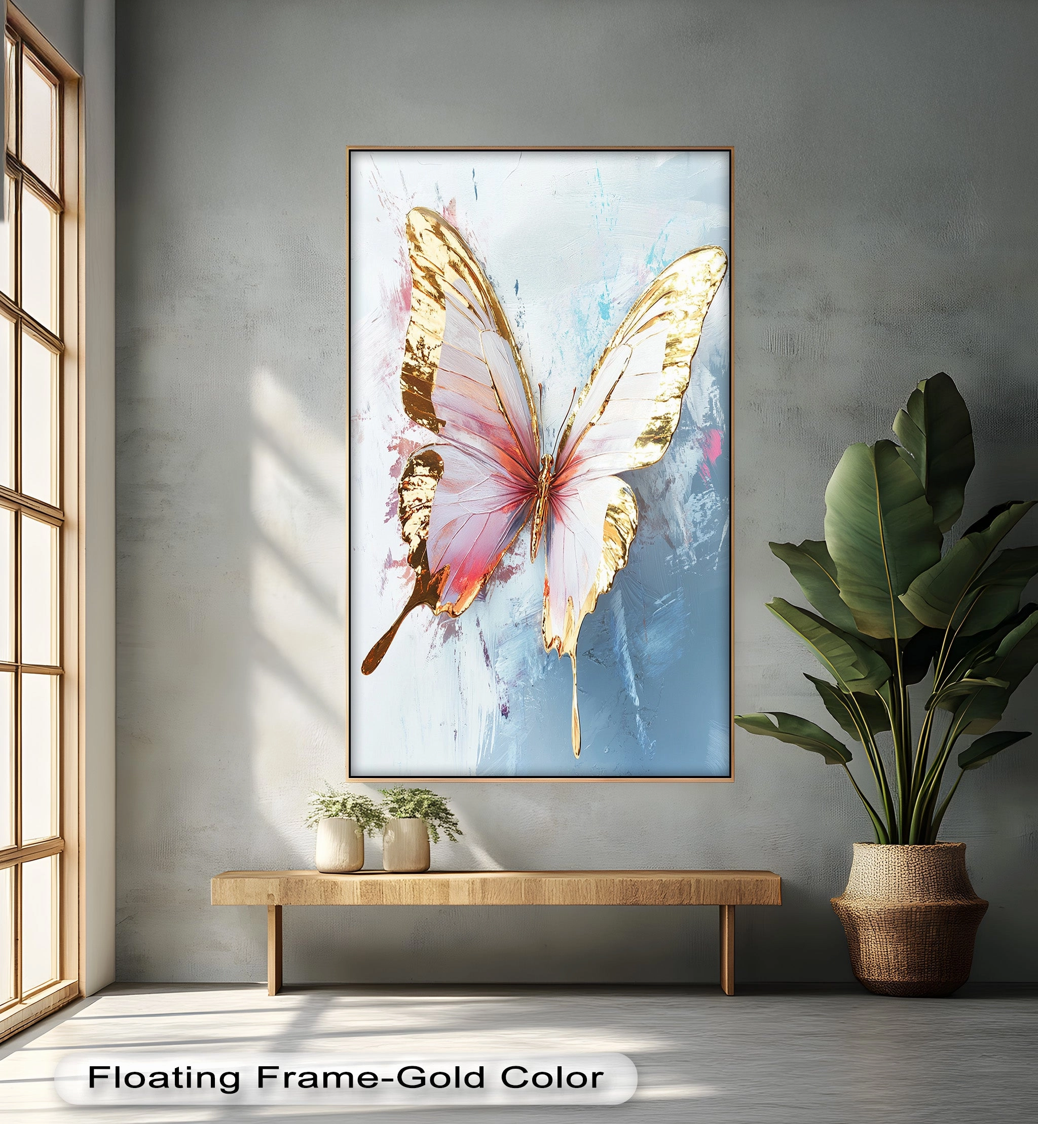 Gold and Blush Butterfly in Motion - Animal Oil Painting