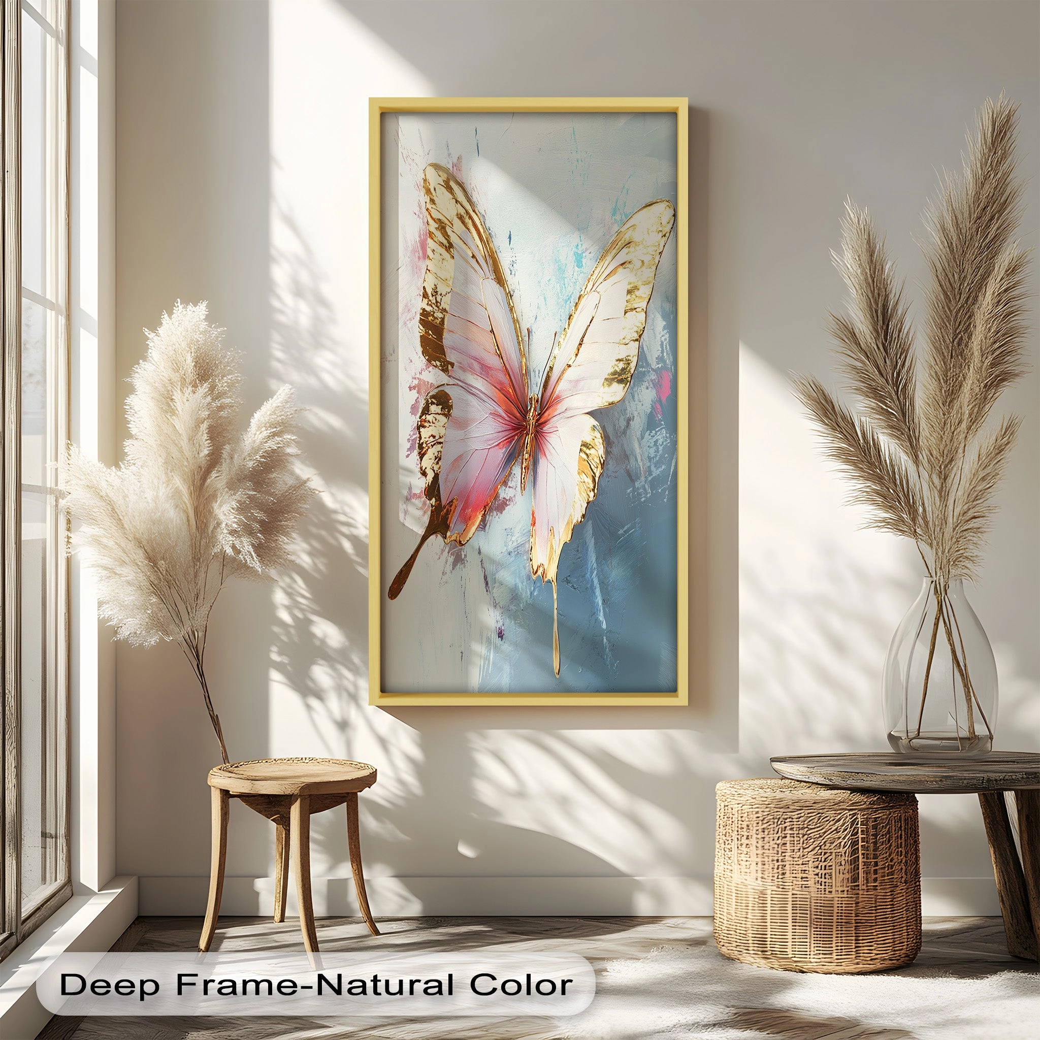Gold and Blush Butterfly in Motion - Animal Oil Painting